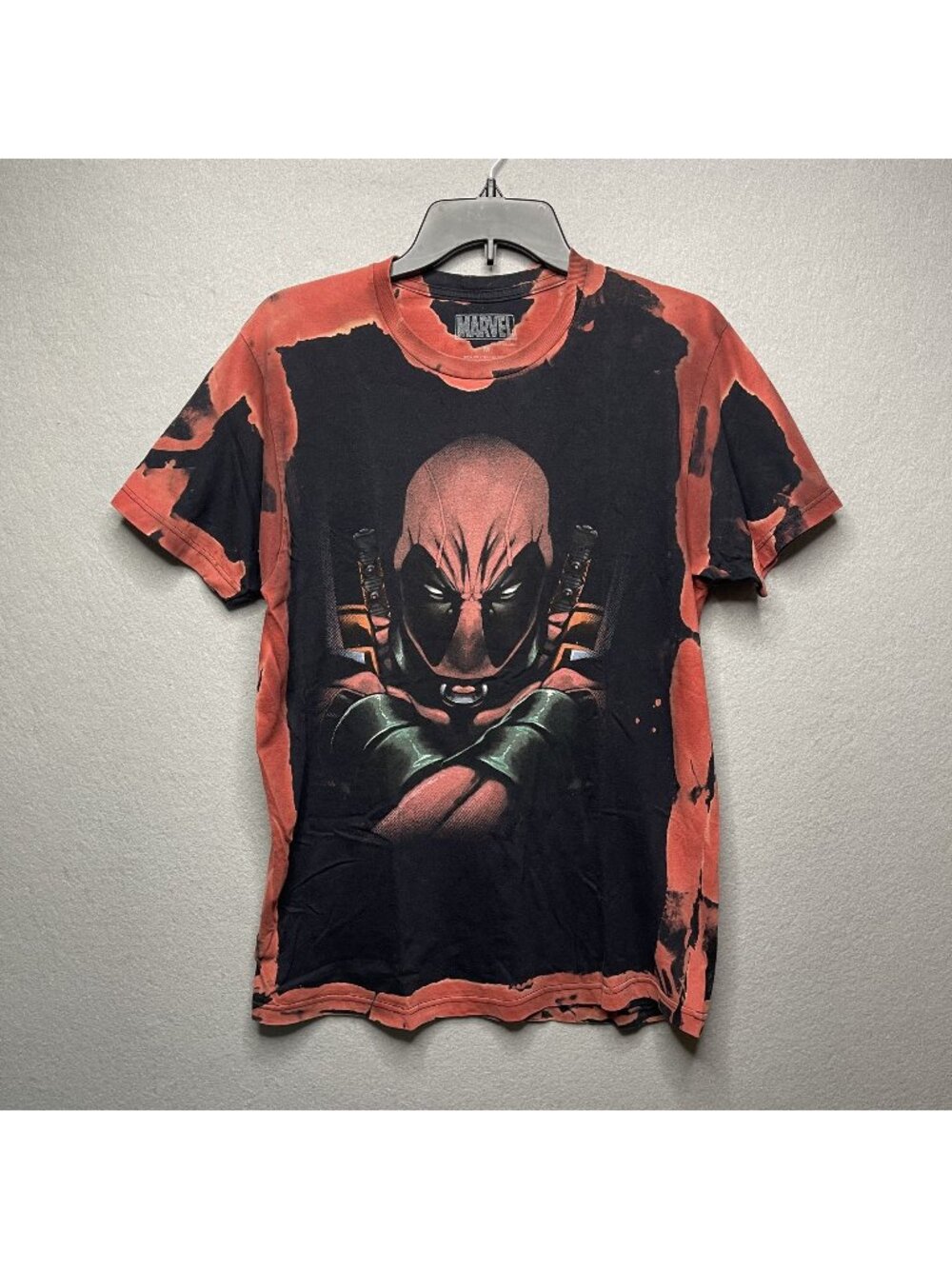 Marvel Deadpool Red & Black Tie-Dye Graphic Print T-Shirt Medium